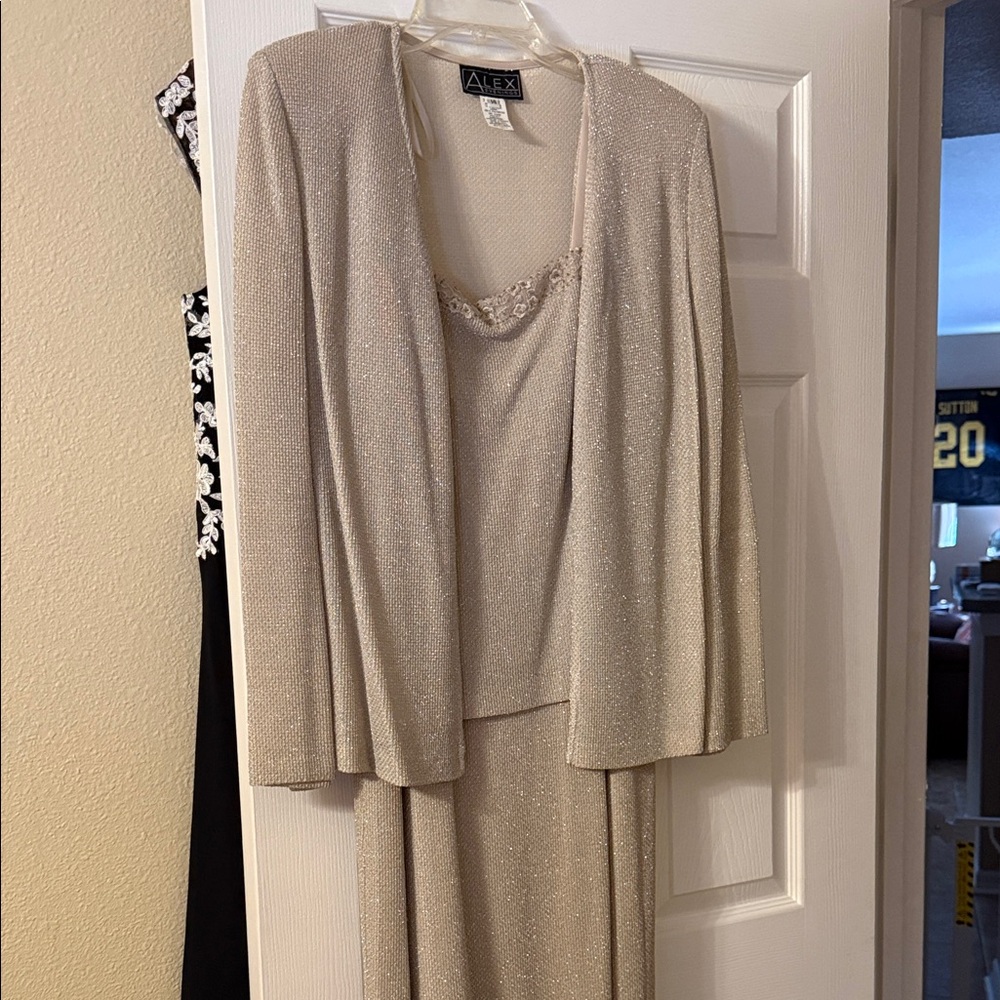 Alex Evenings Shimmering Beige Ensemble. 2 piece dress